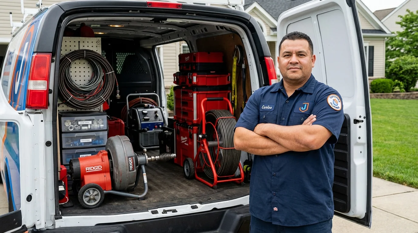 Professional drain cleaning equipment and Johns Plumbing LLC plumber in Tomah