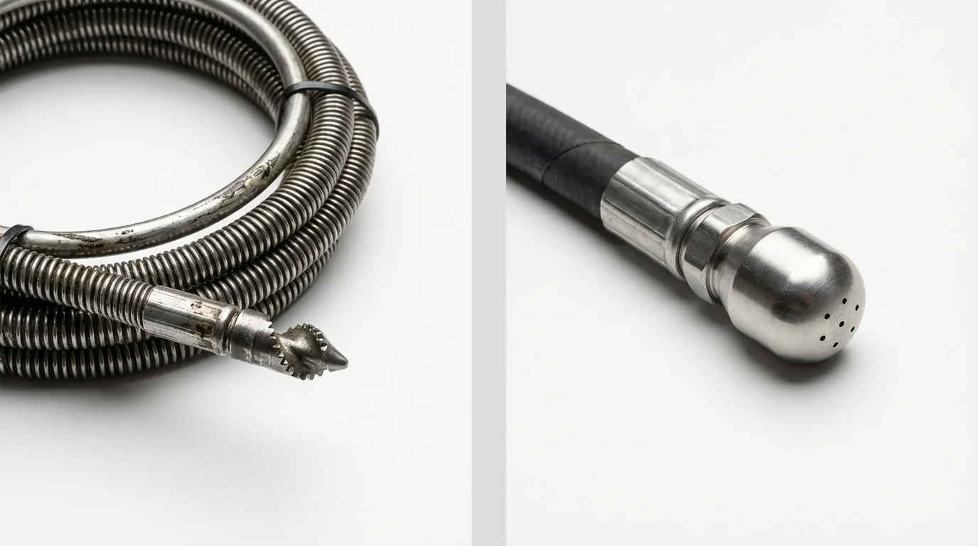 Drain snake cable and hydro jetting nozzle used for drain cleaning in Tomah, WI