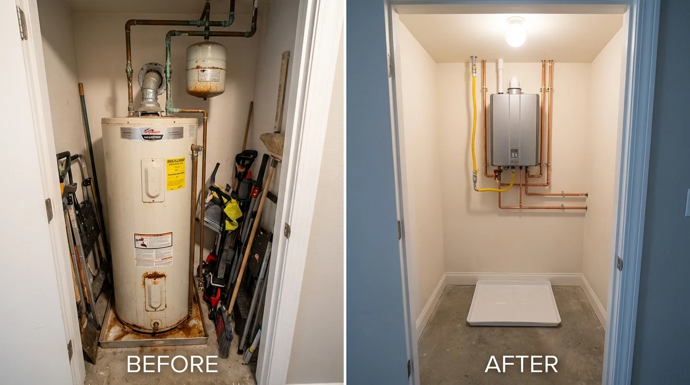Tank water heater versus wall-mounted tankless unit comparison for Tomah, WI homeowners
