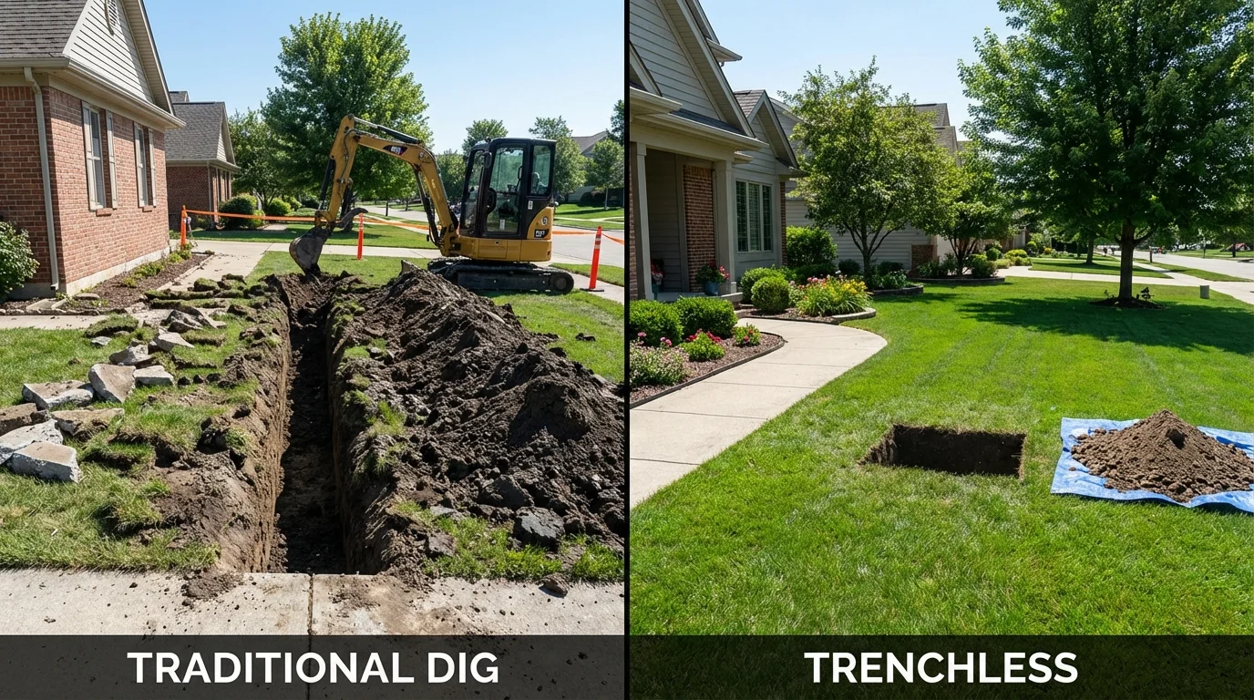 Trenchless sewer repair with minimal yard damage versus traditional excavation in Tomah, WI